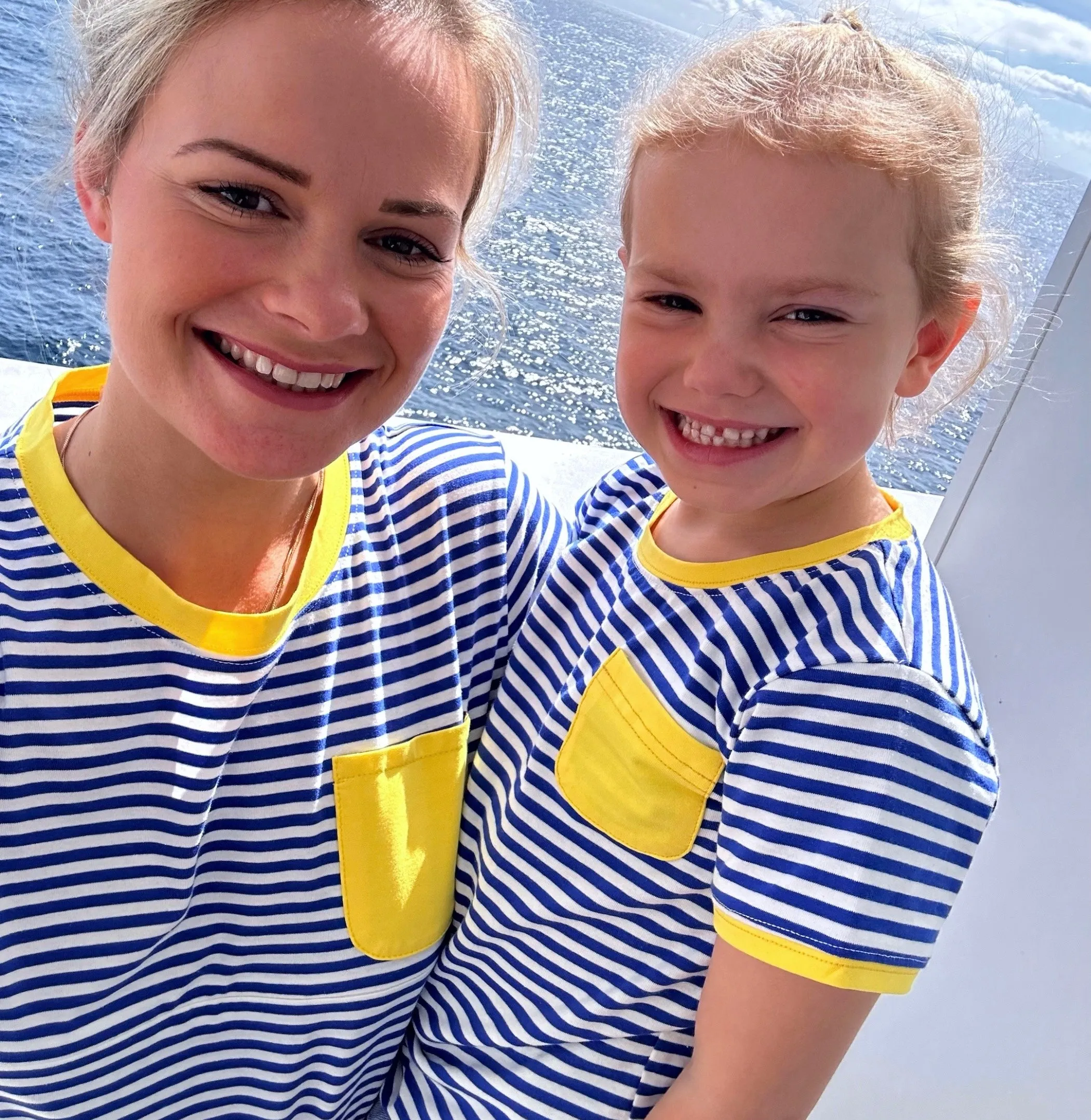 The Molly  - Contrast Baby/Child Twinning Tee - Cobalt Blue & Lemon