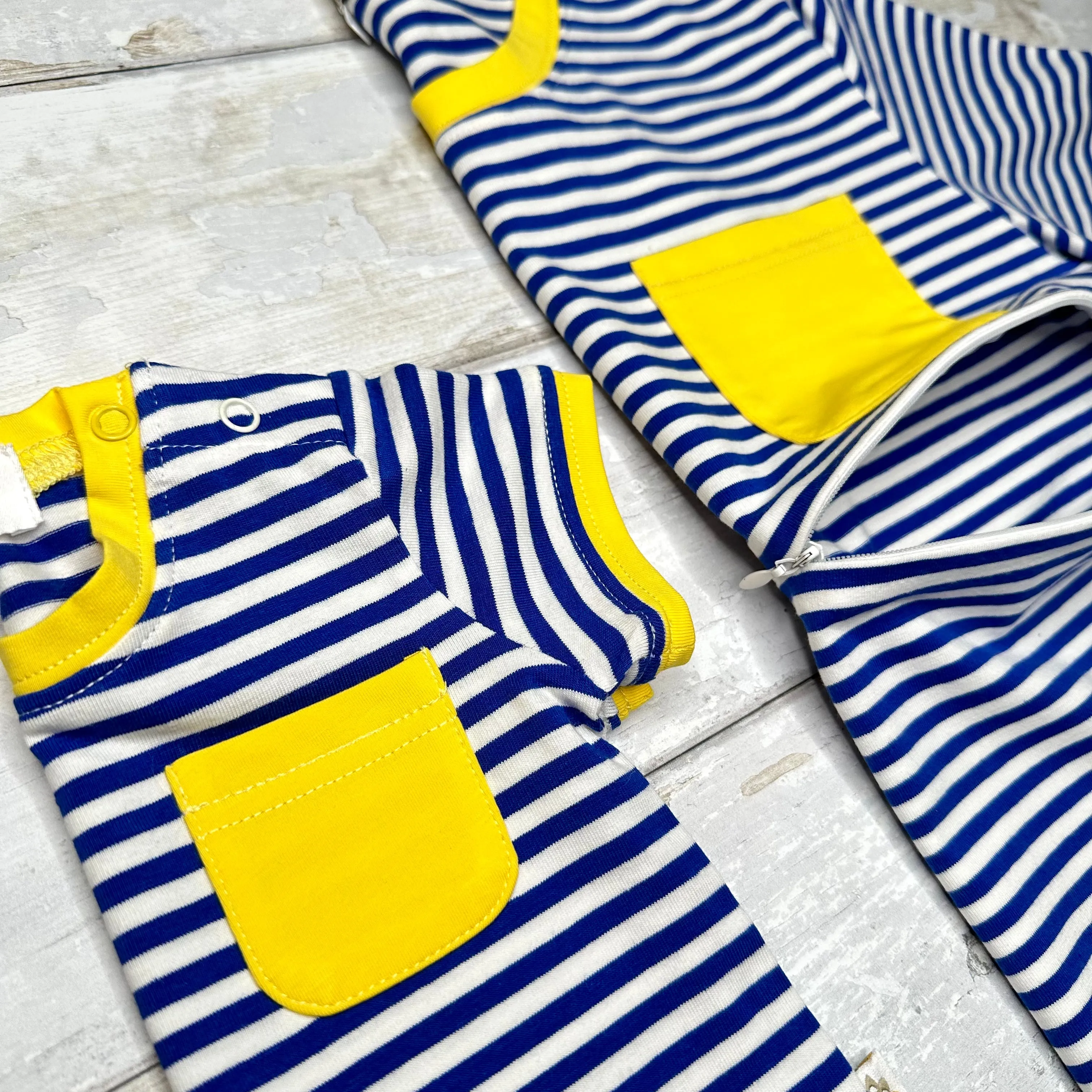 The Molly  - Contrast Baby/Child Twinning Tee - Cobalt Blue & Lemon