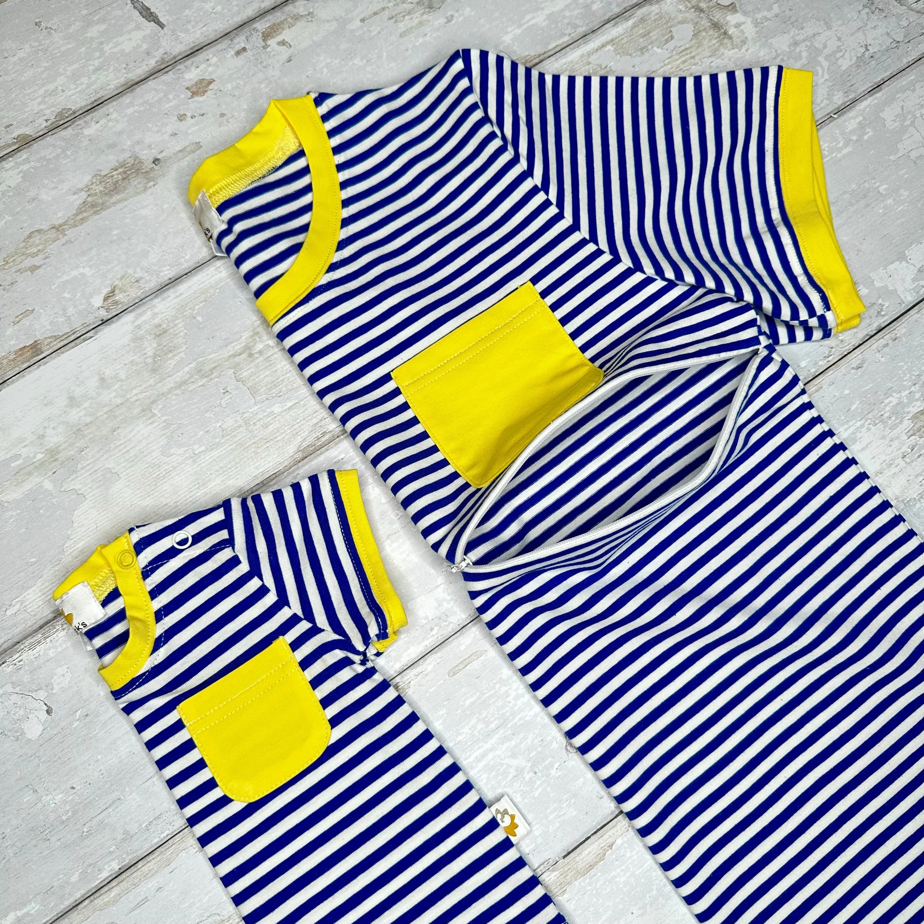 The Molly  - Contrast Baby/Child Twinning Tee - Cobalt Blue & Lemon