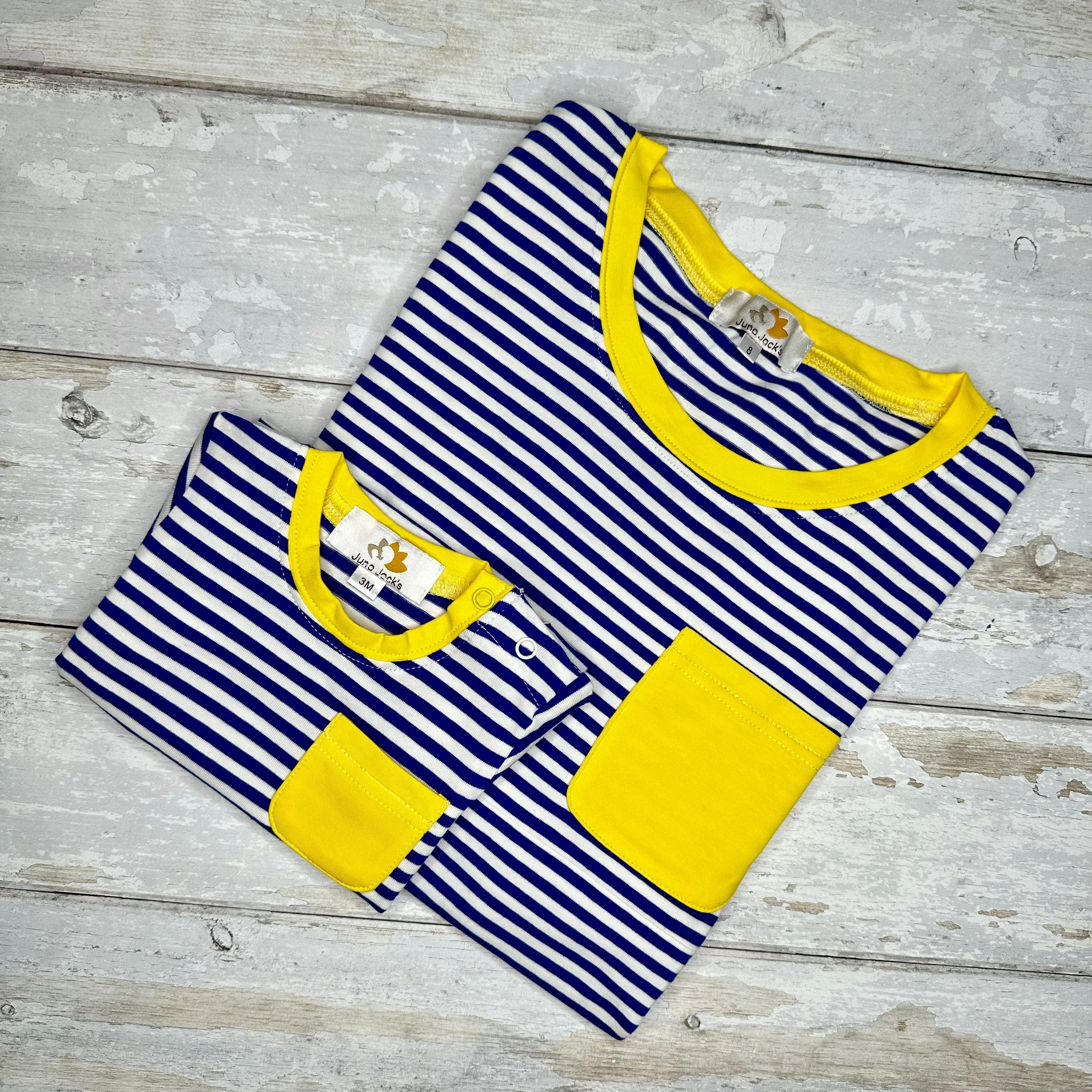 The Molly  - Contrast Baby/Child Twinning Tee - Cobalt Blue & Lemon