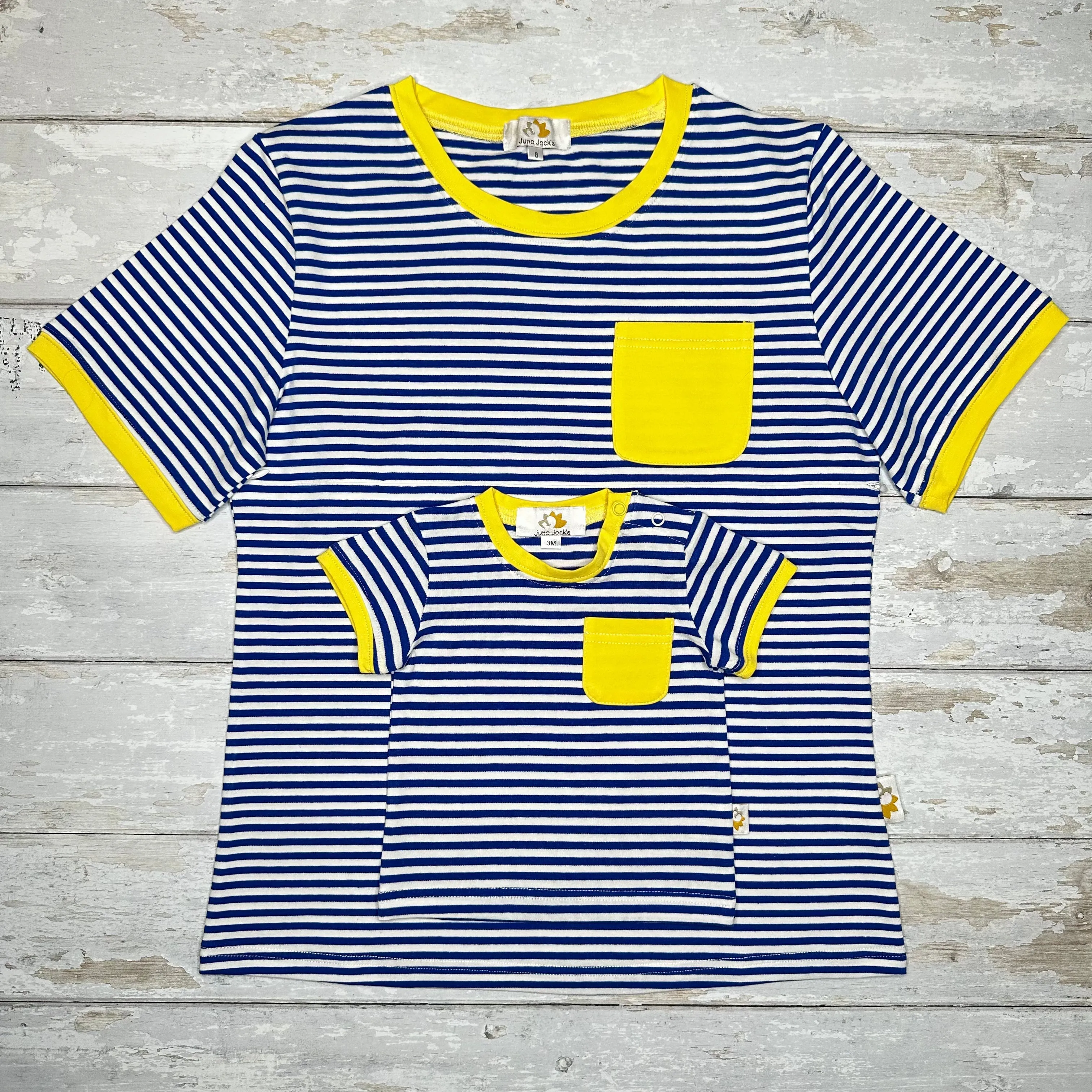 The Molly  - Contrast Baby/Child Twinning Tee - Cobalt Blue & Lemon