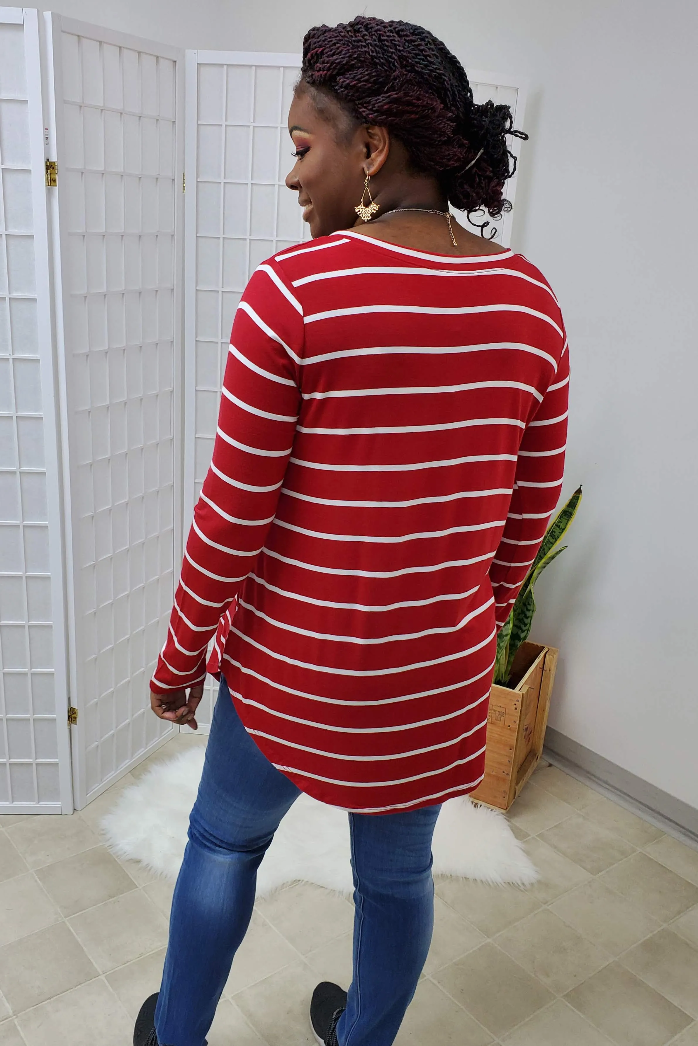 Trista Dark Red Ivory Striped Top