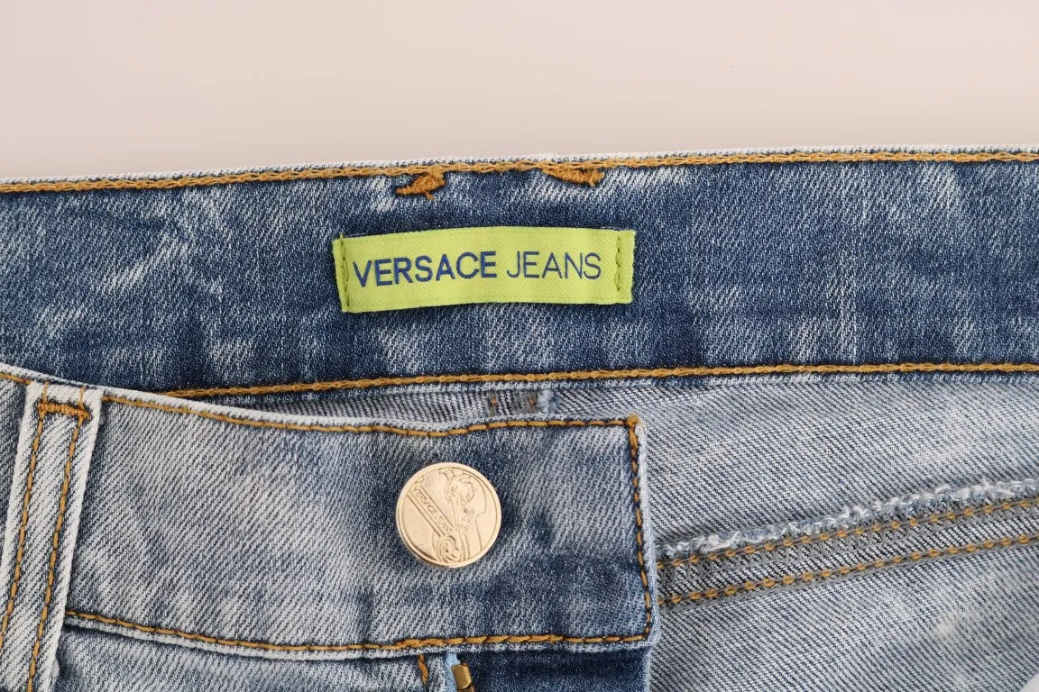 Versace Jeans Chic Light Blue Torn Slim Fit Jeans