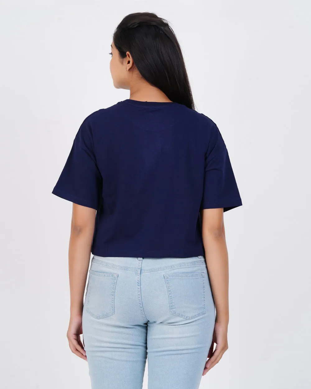 Women Denim Blue Crop Tees