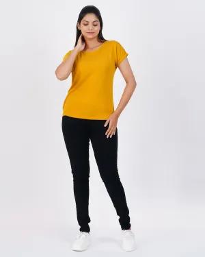 Women Mustard Dolman Sleeve Boxy Tees