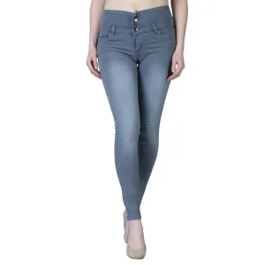 Women's Trendy Denim Lycra Grey Faded High Waist Jeans