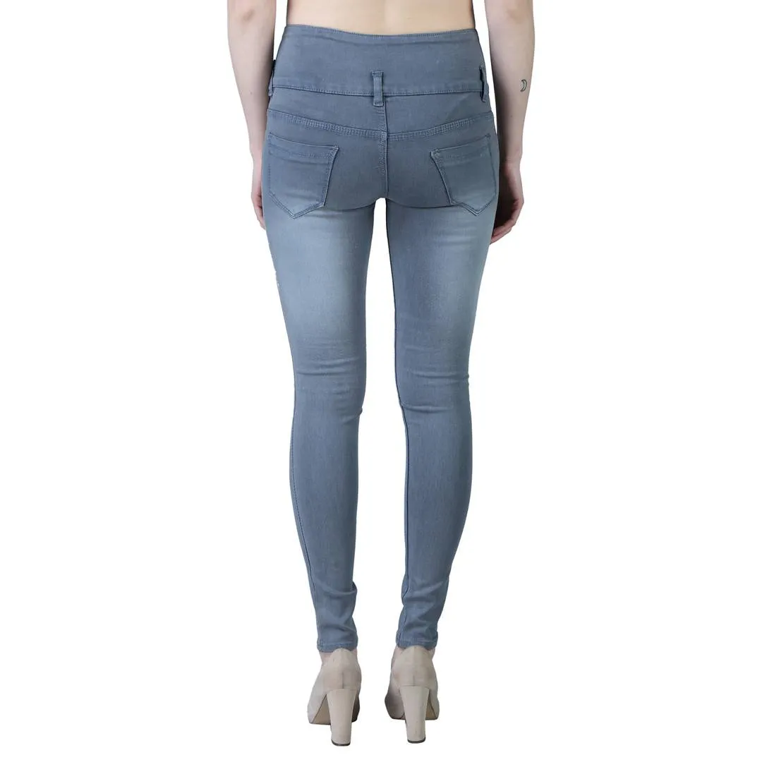 Women's Trendy Denim Lycra Grey Faded High Waist Jeans